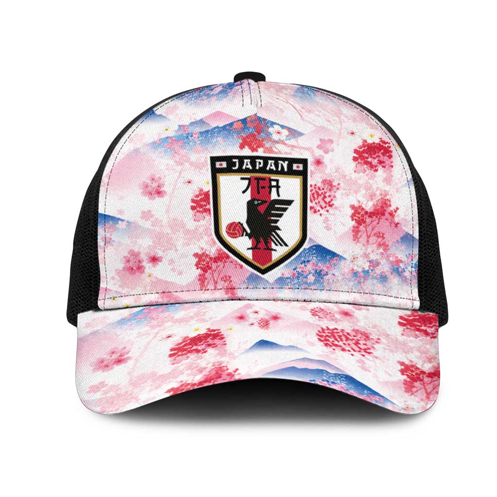 Japan Football Mesh Trucker Cap Cherry Blossom Floral Mount Fuji with Asian Dragon Graphic