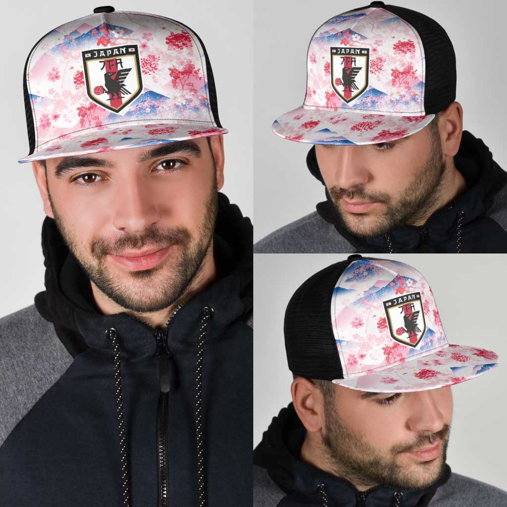Japan Football Mesh Trucker Cap Cherry Blossom Floral Mount Fuji with Asian Dragon Graphic