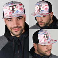 Japan Football Mesh Trucker Cap Cherry Blossom Floral Mount Fuji with Asian Dragon Graphic
