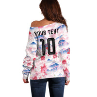 Custom Japan Football Off Shoulder Sweater Cherry Blossom Mount Fuji Asian Dragon Graphic