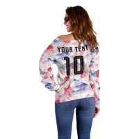 Custom Japan Football Off Shoulder Sweater Cherry Blossom Mount Fuji Asian Dragon Graphic
