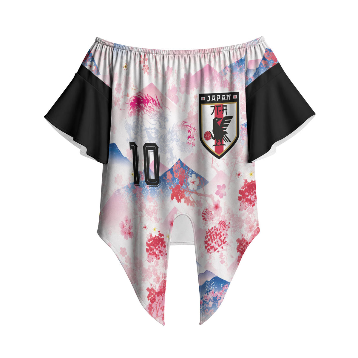 Custom Japan Football Off Shoulder Wrap Waist Top Cherry Blossom Mount Fuji Asian Dragon Graphic