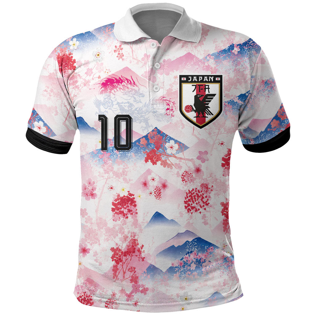 Custom Japan Football Polo Shirt Cherry Blossom Mount Fuji Asian Dragon Graphic