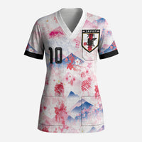 Custom Japan Football Scrub Top Cherry Blossom Mount Fuji Asian Dragon Graphic