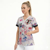 Custom Japan Football Scrub Top Cherry Blossom Mount Fuji Asian Dragon Graphic