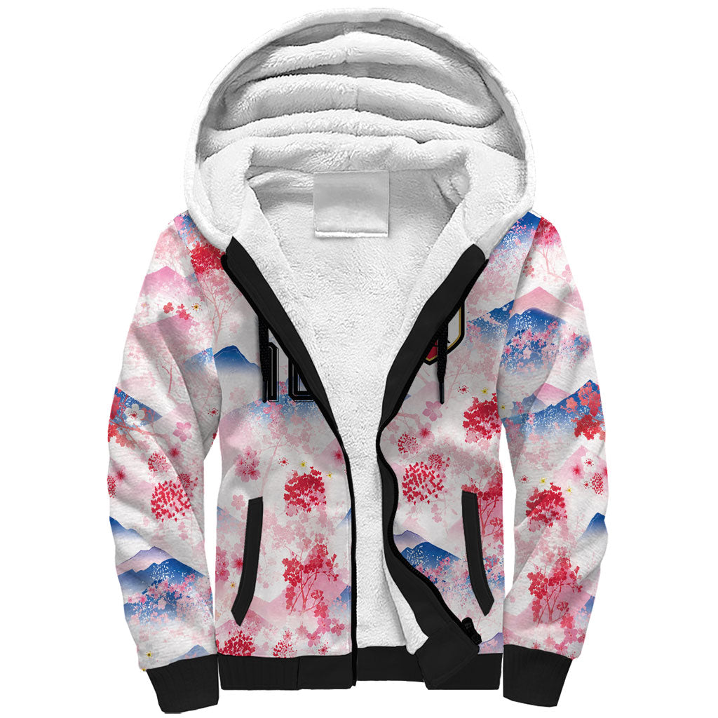 Custom Japan Football Sherpa Hoodie Cherry Blossom Mount Fuji Asian Dragon Graphic
