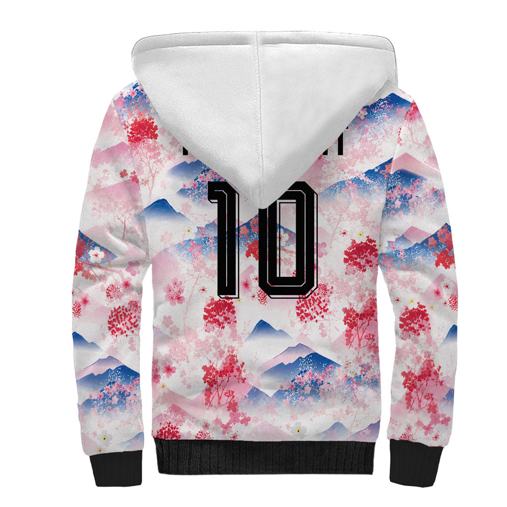 Custom Japan Football Sherpa Hoodie Cherry Blossom Mount Fuji Asian Dragon Graphic