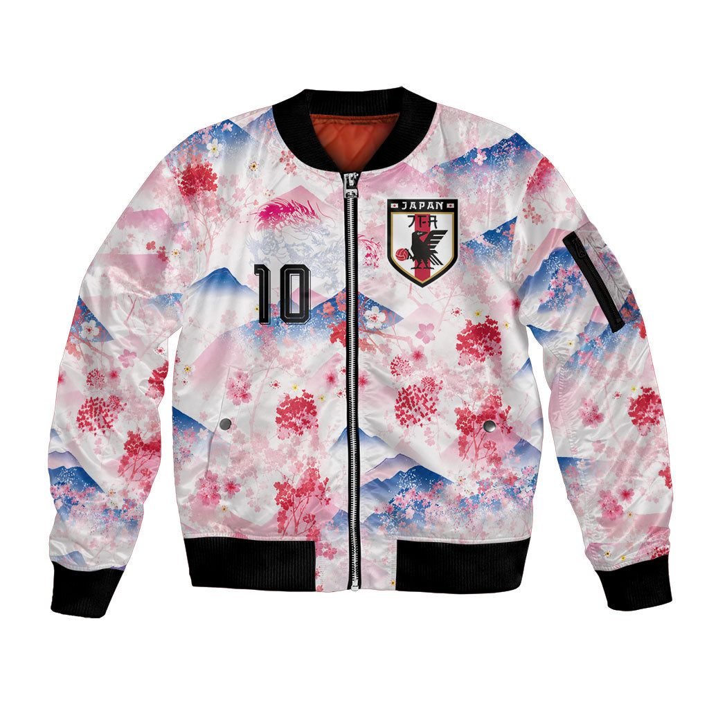 Custom Japan Football Sleeve Zip Bomber Jacket Cherry Blossom Mount Fuji Asian Dragon Graphic