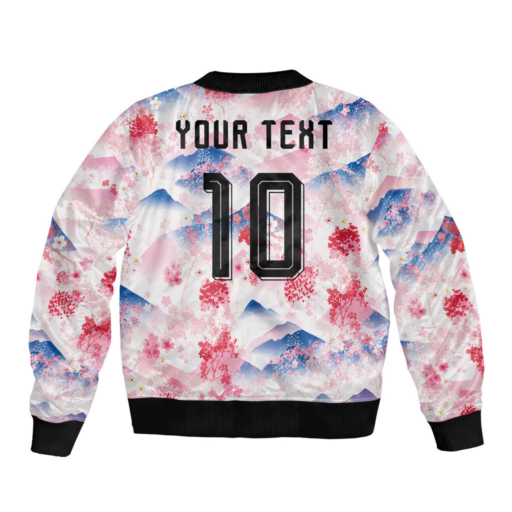 Custom Japan Football Sleeve Zip Bomber Jacket Cherry Blossom Mount Fuji Asian Dragon Graphic