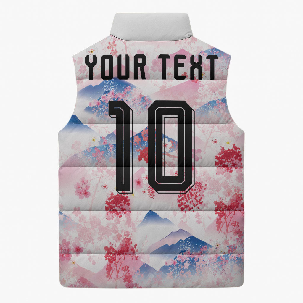 Custom Japan Football Sleeveless Puffer Jacket Cherry Blossom Mount Fuji Asian Dragon Graphic