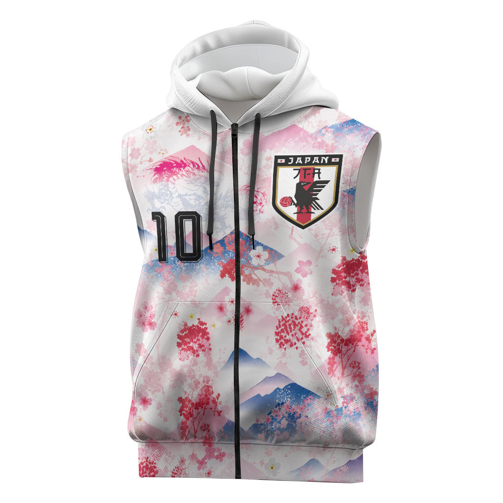 Custom Japan Football Sleeveless Zip Hoodie Cherry Blossom Mount Fuji Asian Dragon Graphic