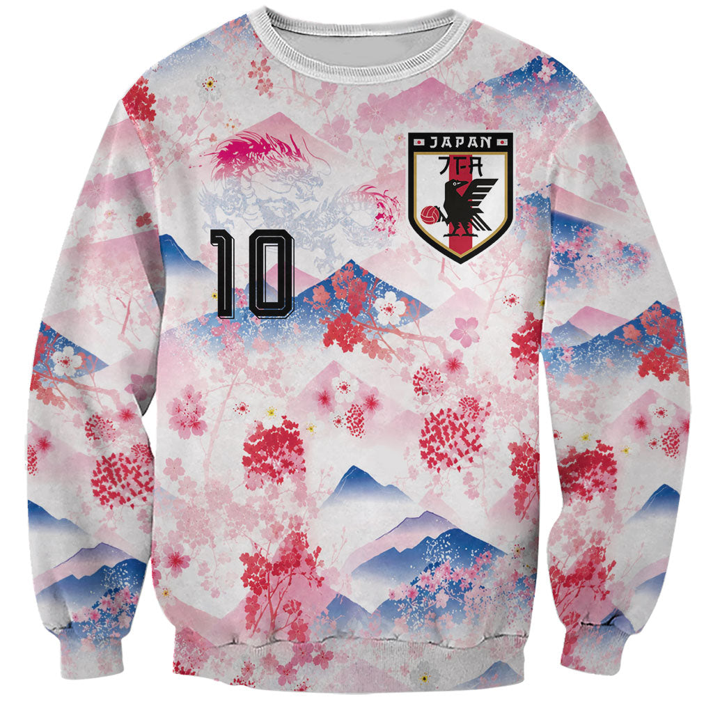 Custom Japan Football Sweatshirt Cherry Blossom Mount Fuji Asian Dragon Graphic