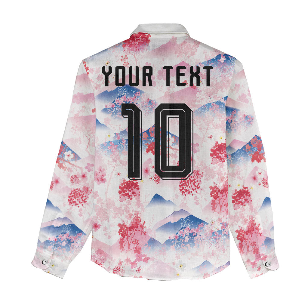 Custom Japan Football Women Casual Shirt Cherry Blossom Mount Fuji Asian Dragon Graphic