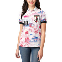 Custom Japan Football Women Polo Shirt Cherry Blossom Mount Fuji Asian Dragon Graphic