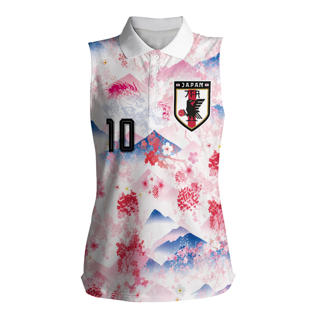 Custom Japan Football Women Sleeveless Polo Shirt Cherry Blossom Mount Fuji Asian Dragon Graphic