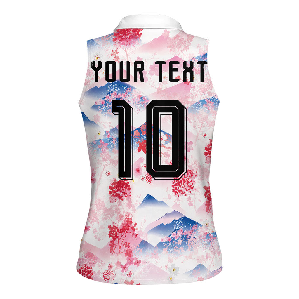 Custom Japan Football Women Sleeveless Polo Shirt Cherry Blossom Mount Fuji Asian Dragon Graphic