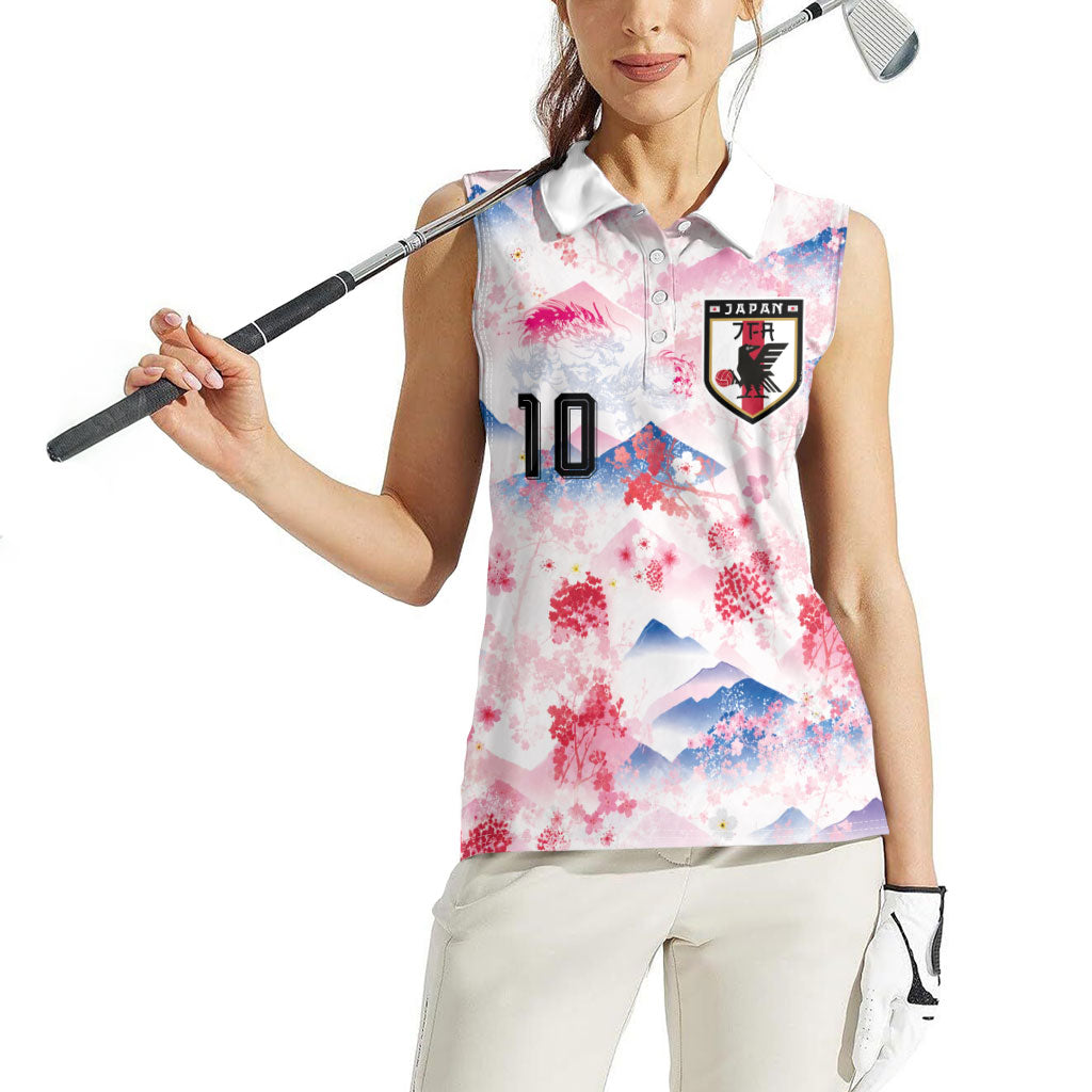 Custom Japan Football Women Sleeveless Polo Shirt Cherry Blossom Mount Fuji Asian Dragon Graphic