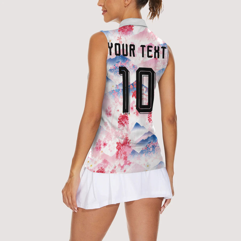 Custom Japan Football Women Sleeveless Polo Shirt Cherry Blossom Mount Fuji Asian Dragon Graphic