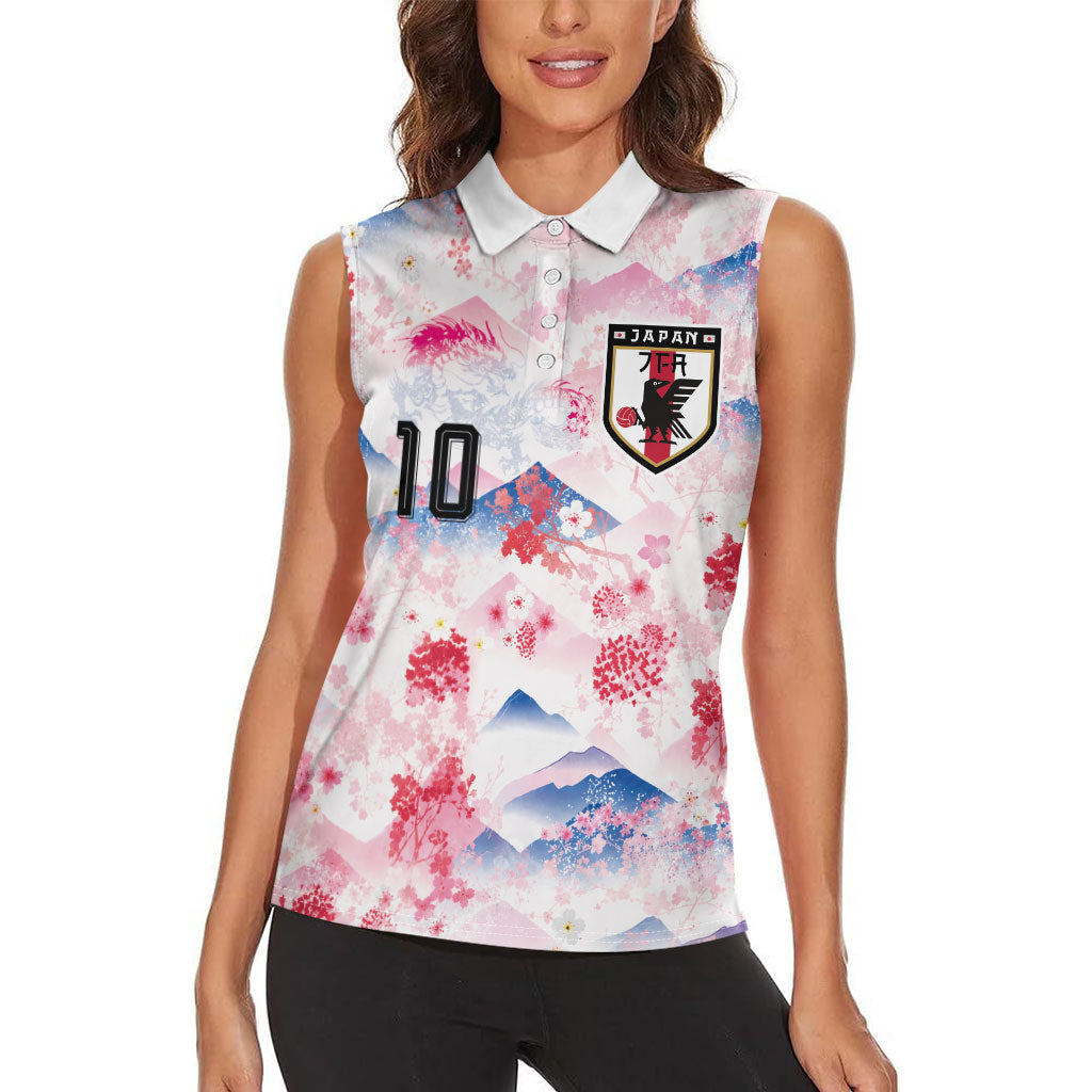 Custom Japan Football Women Sleeveless Polo Shirt Cherry Blossom Mount Fuji Asian Dragon Graphic