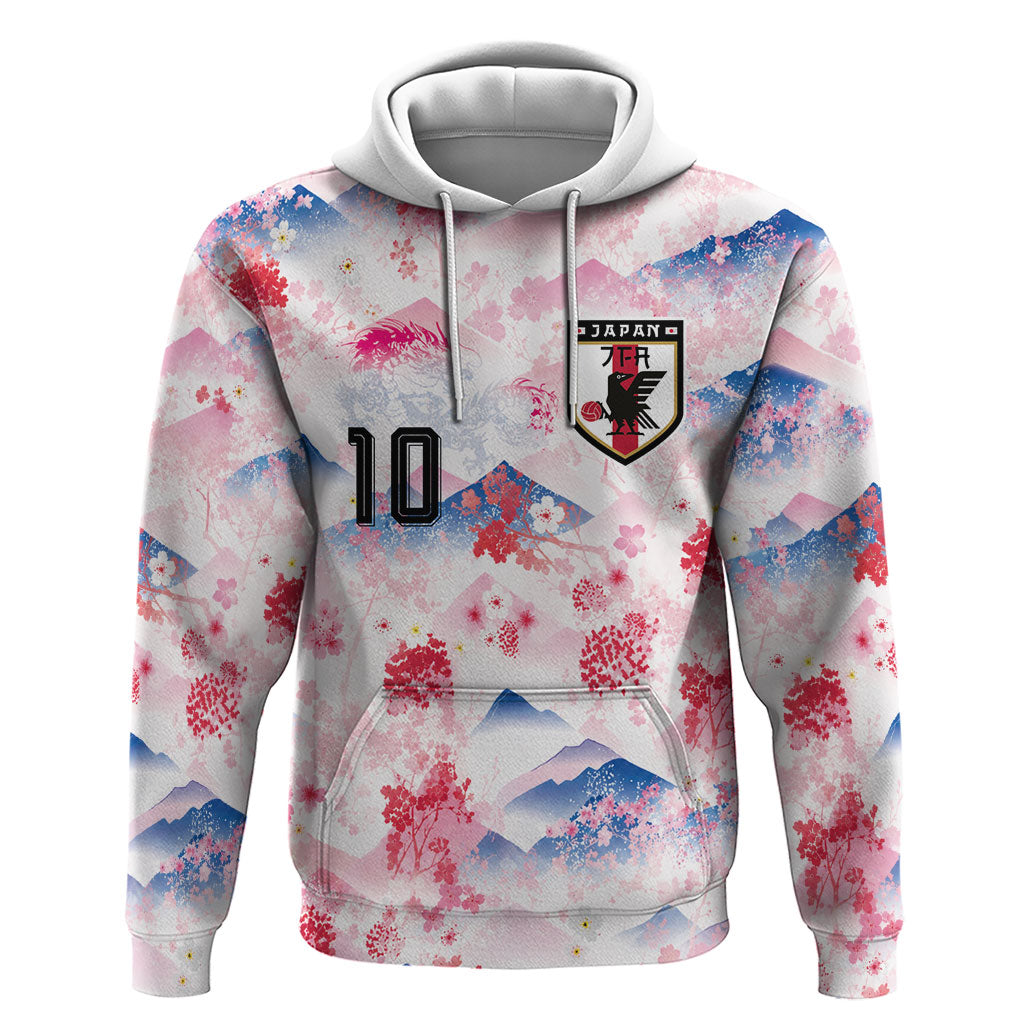 Custom Japan Football Zip Hoodie Cherry Blossom Mount Fuji Asian Dragon Graphic