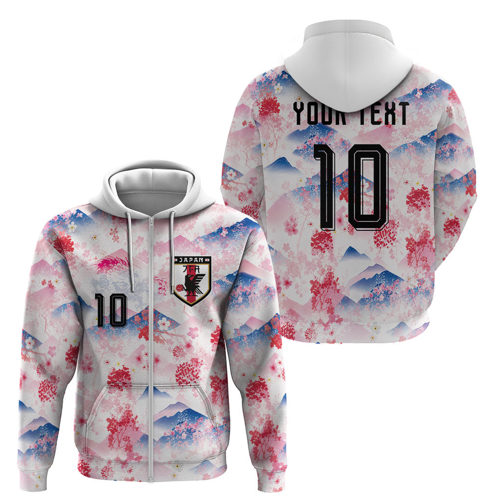 Custom Japan Football Zip Hoodie Cherry Blossom Mount Fuji Asian Dragon Graphic