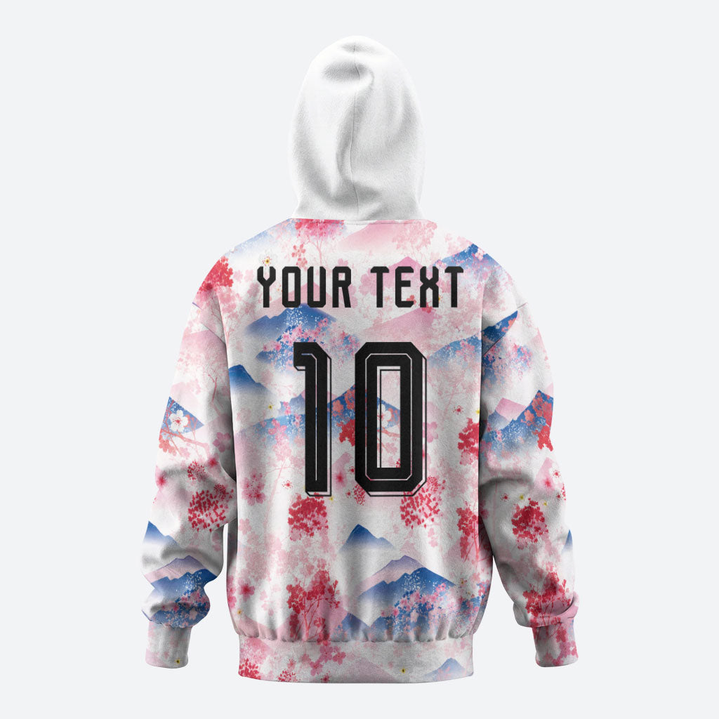 Custom Japan Football Zip Hoodie Cherry Blossom Mount Fuji Asian Dragon Graphic