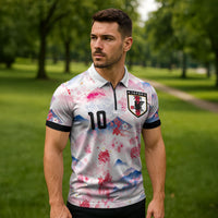 Custom Japan Football Zipper Polo Shirt Cherry Blossom Mount Fuji Asian Dragon Graphic