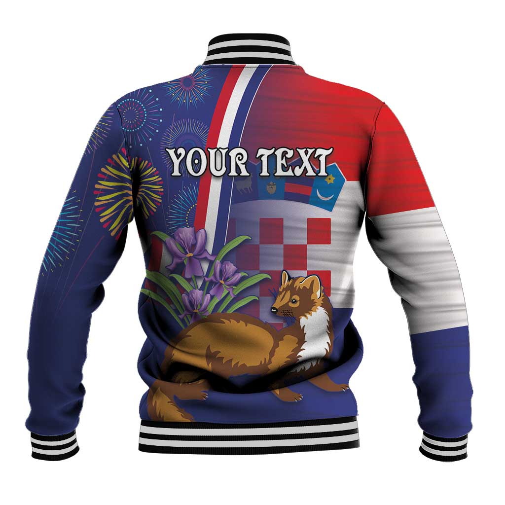 Personalised Croatia Independence Day Baseball Jacket Sretan Dan nezavisnosti With Kuna Zlatica and Perunika - Wonder Print Shop