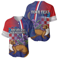Personalised Croatia Independence Day Baseball Jersey Sretan Dan nezavisnosti With Kuna Zlatica and Perunika - Wonder Print Shop