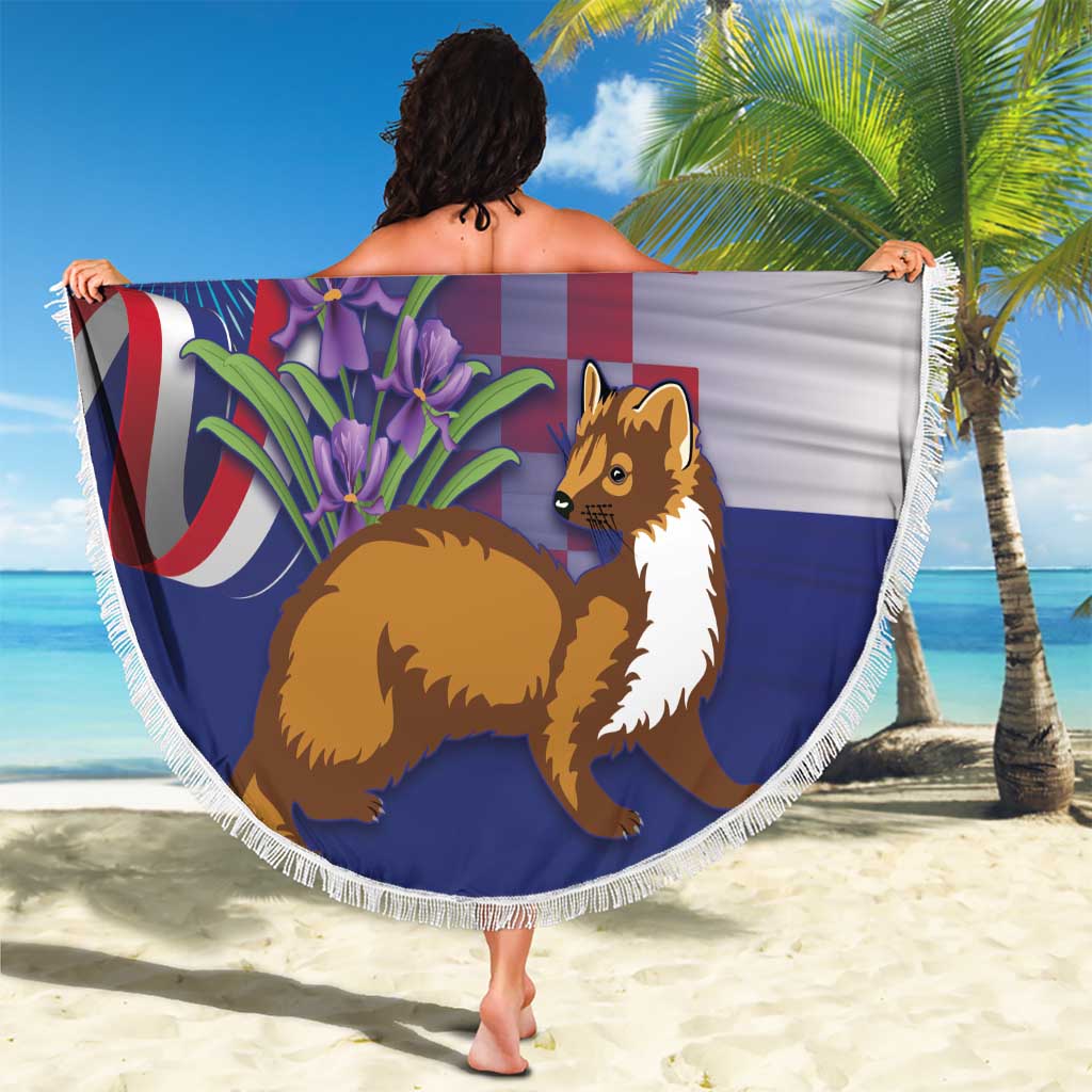 Personalised Croatia Independence Day Beach Blanket Sretan Dan nezavisnosti With Kuna Zlatica and Perunika - Wonder Print Shop