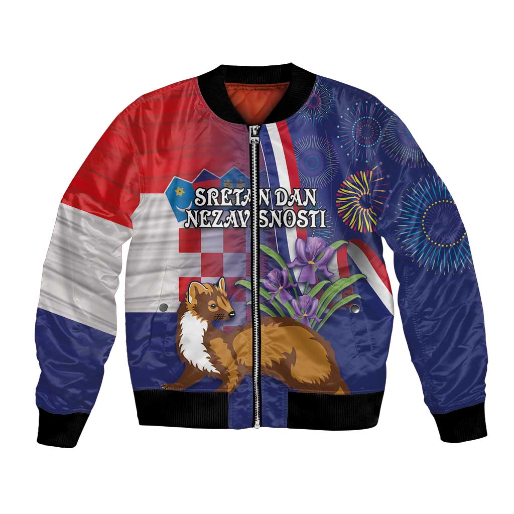 Personalised Croatia Independence Day Bomber Jacket Sretan Dan nezavisnosti With Kuna Zlatica and Perunika - Wonder Print Shop