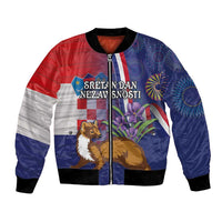 Personalised Croatia Independence Day Bomber Jacket Sretan Dan nezavisnosti With Kuna Zlatica and Perunika - Wonder Print Shop