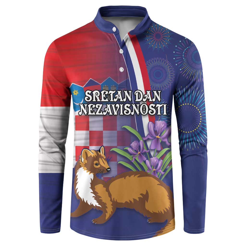 Personalised Croatia Independence Day Button Sweatshirt Sretan Dan nezavisnosti With Kuna Zlatica and Perunika - Wonder Print Shop