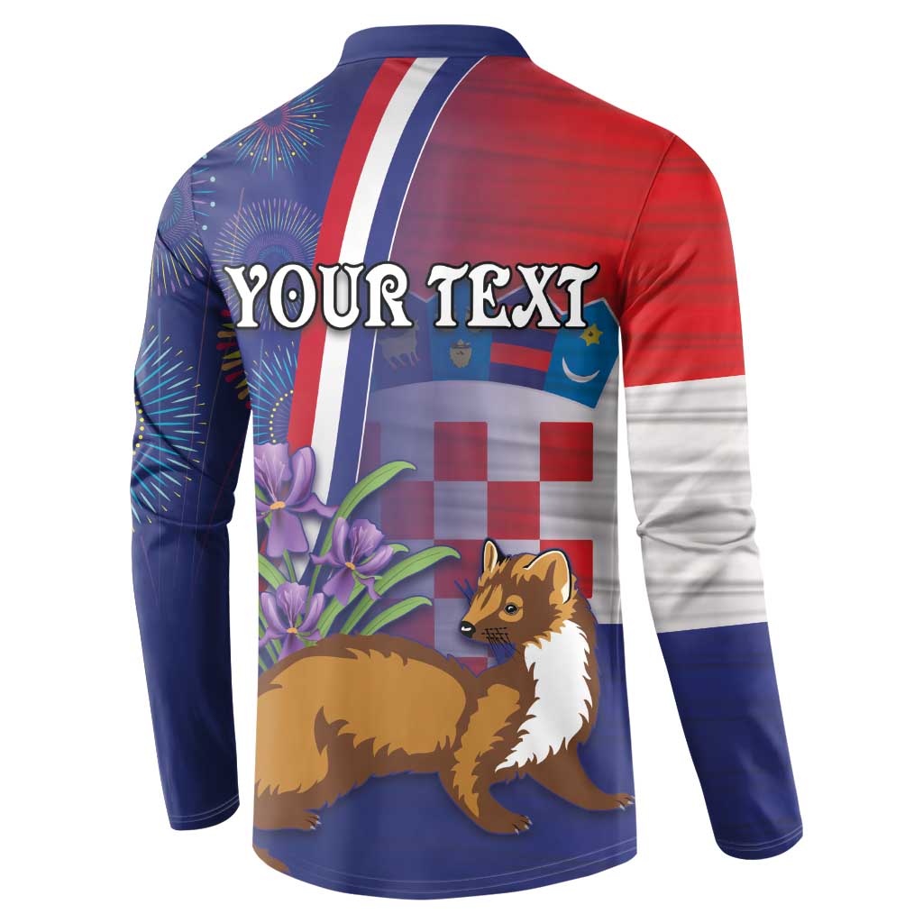 Personalised Croatia Independence Day Button Sweatshirt Sretan Dan nezavisnosti With Kuna Zlatica and Perunika - Wonder Print Shop