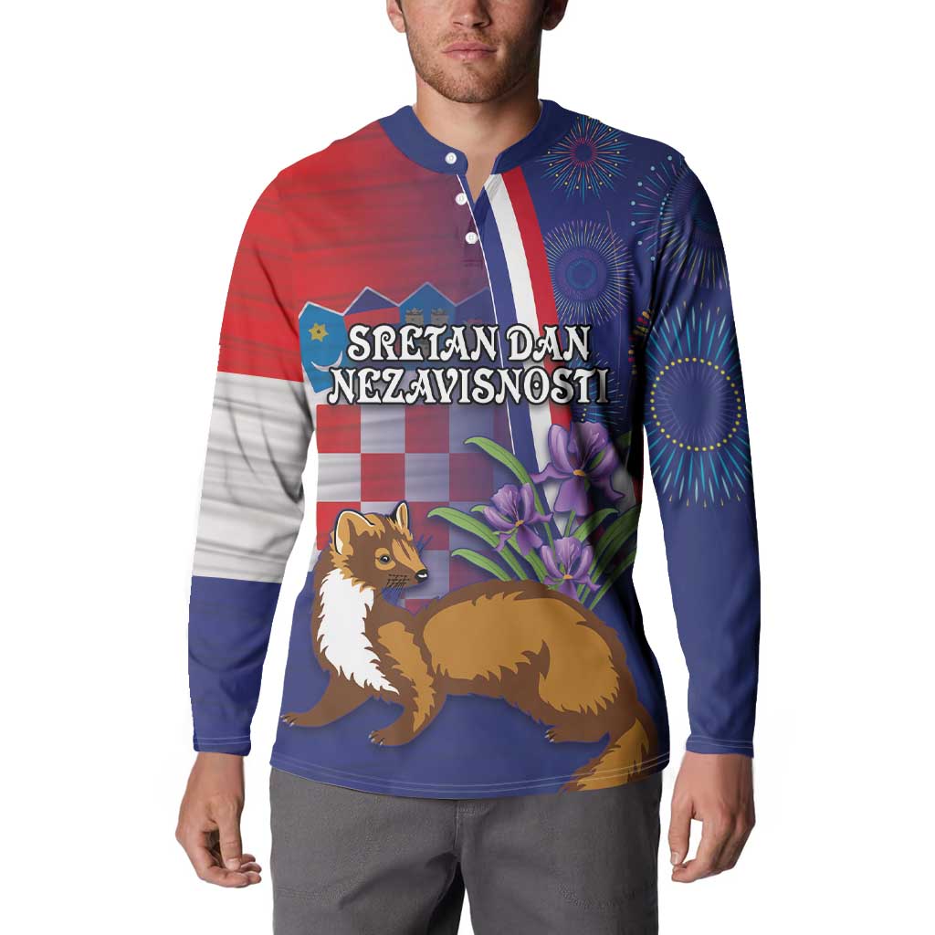 Personalised Croatia Independence Day Button Sweatshirt Sretan Dan nezavisnosti With Kuna Zlatica and Perunika - Wonder Print Shop