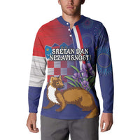 Personalised Croatia Independence Day Button Sweatshirt Sretan Dan nezavisnosti With Kuna Zlatica and Perunika - Wonder Print Shop