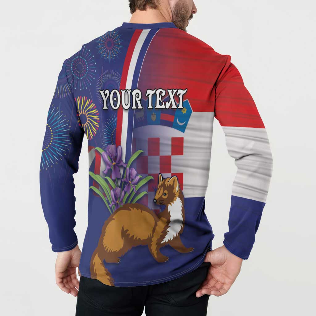 Personalised Croatia Independence Day Button Sweatshirt Sretan Dan nezavisnosti With Kuna Zlatica and Perunika - Wonder Print Shop