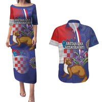 Personalised Croatia Independence Day Couples Matching Puletasi and Hawaiian Shirt Sretan Dan nezavisnosti With Kuna Zlatica and Perunika - Wonder Print Shop