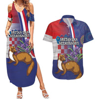 Personalised Croatia Independence Day Couples Matching Summer Maxi Dress and Hawaiian Shirt Sretan Dan nezavisnosti With Kuna Zlatica and Perunika - Wonder Print Shop