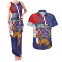 Personalised Croatia Independence Day Couples Matching Tank Maxi Dress and Hawaiian Shirt Sretan Dan nezavisnosti With Kuna Zlatica and Perunika - Wonder Print Shop