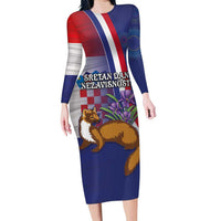 Personalised Croatia Independence Day Family Matching Long Sleeve Bodycon Dress and Hawaiian Shirt Sretan Dan nezavisnosti With Kuna Zlatica and Perunika - Wonder Print Shop