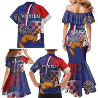 Personalised Croatia Independence Day Family Matching Mermaid Dress and Hawaiian Shirt Sretan Dan nezavisnosti With Kuna Zlatica and Perunika - Wonder Print Shop