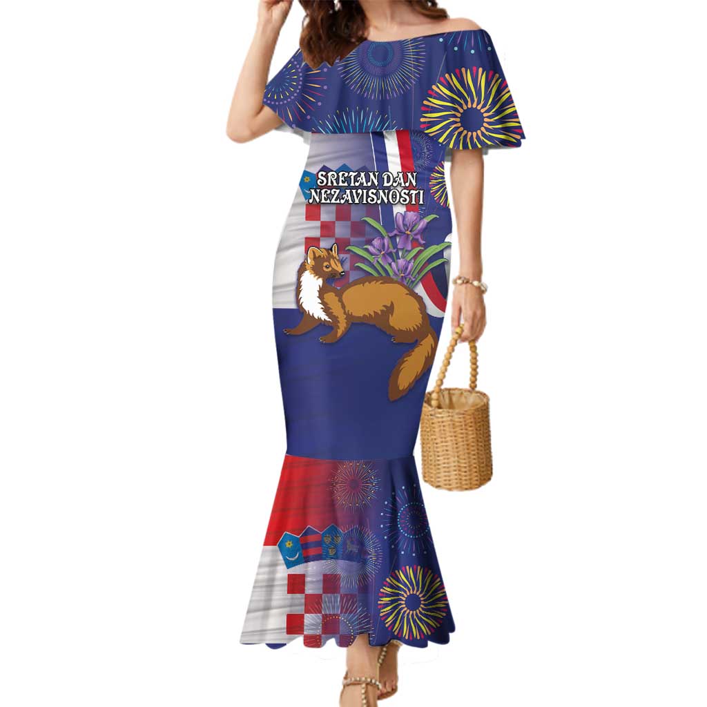 Personalised Croatia Independence Day Family Matching Mermaid Dress and Hawaiian Shirt Sretan Dan nezavisnosti With Kuna Zlatica and Perunika - Wonder Print Shop