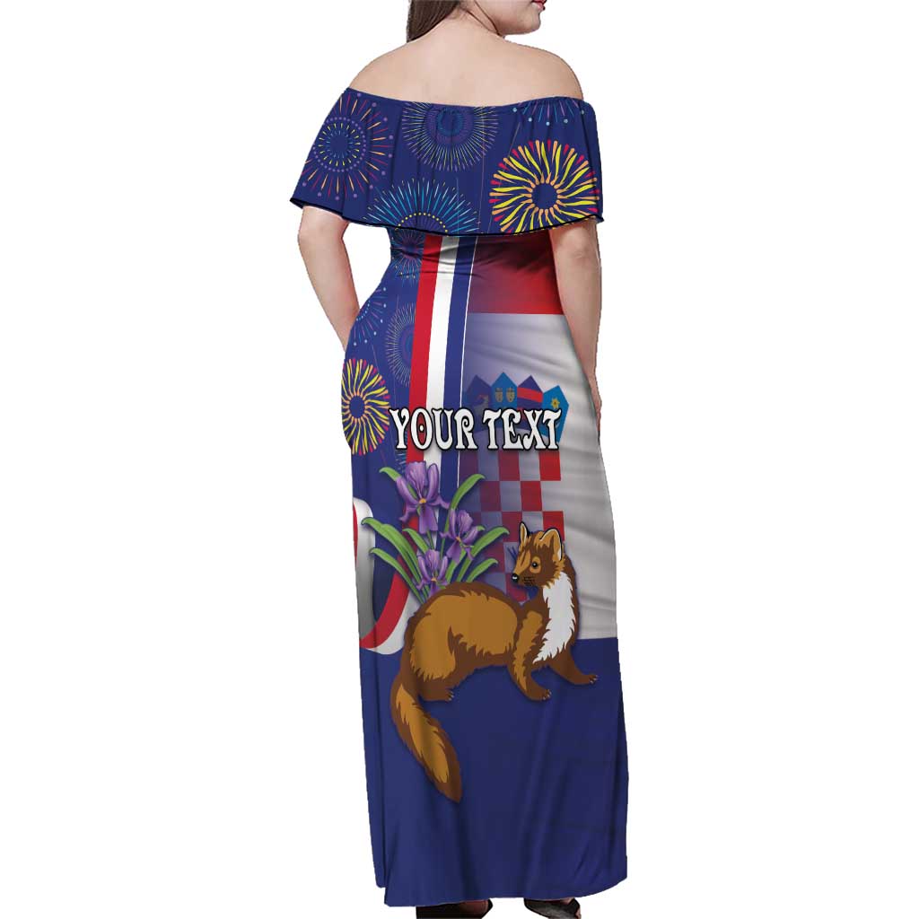 Personalised Croatia Independence Day Family Matching Off Shoulder Maxi Dress and Hawaiian Shirt Sretan Dan nezavisnosti With Kuna Zlatica and Perunika - Wonder Print Shop
