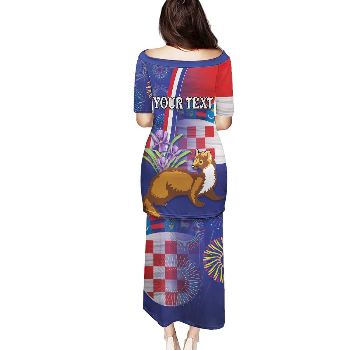 Personalised Croatia Independence Day Family Matching Puletasi and Hawaiian Shirt Sretan Dan nezavisnosti With Kuna Zlatica and Perunika - Wonder Print Shop