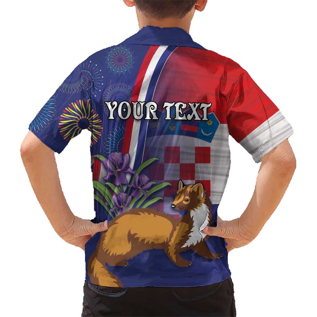 Personalised Croatia Independence Day Family Matching Short Sleeve Bodycon Dress and Hawaiian Shirt Sretan Dan nezavisnosti With Kuna Zlatica and Perunika - Wonder Print Shop