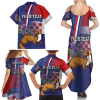 Personalised Croatia Independence Day Family Matching Summer Maxi Dress and Hawaiian Shirt Sretan Dan nezavisnosti With Kuna Zlatica and Perunika - Wonder Print Shop
