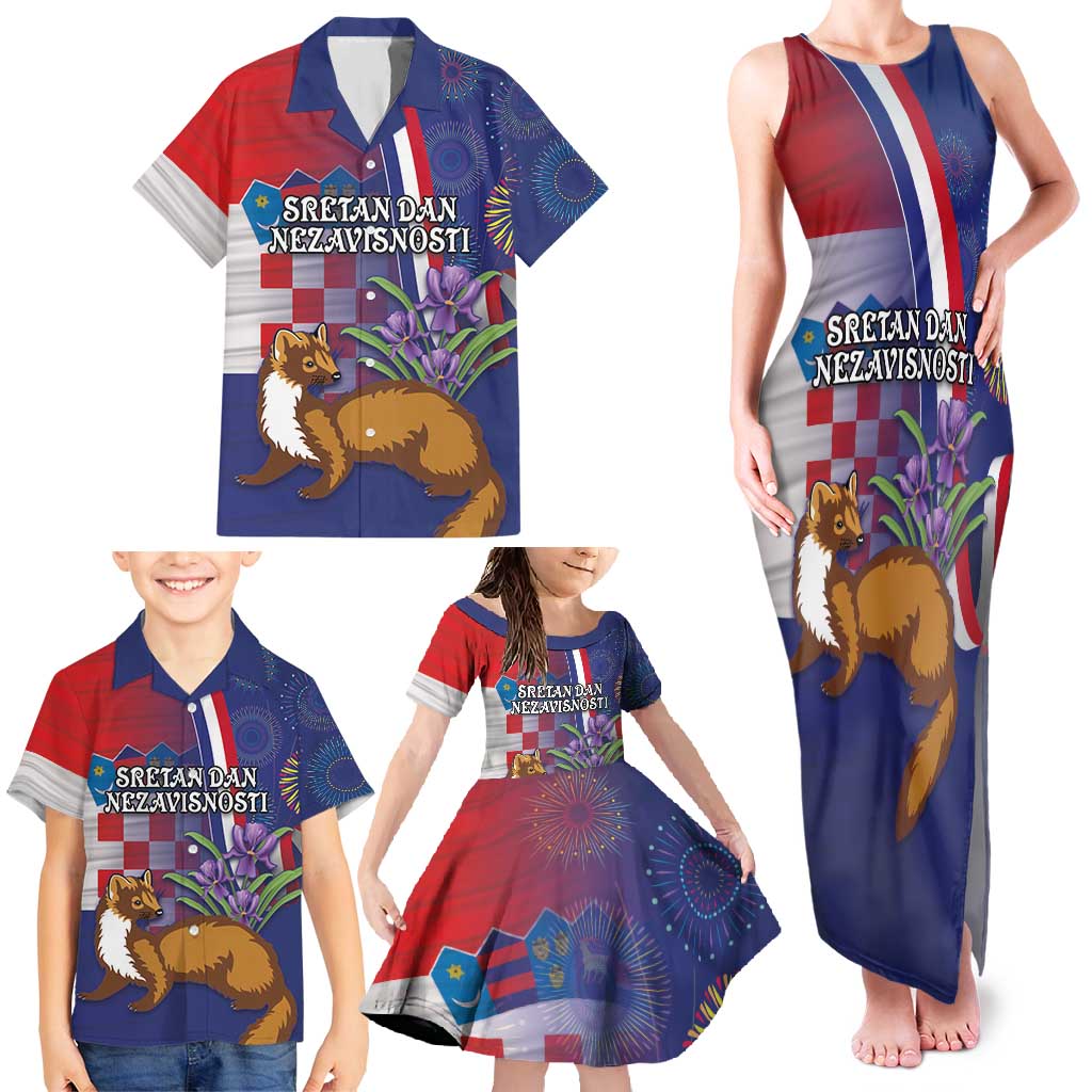 Personalised Croatia Independence Day Family Matching Tank Maxi Dress and Hawaiian Shirt Sretan Dan nezavisnosti With Kuna Zlatica and Perunika - Wonder Print Shop