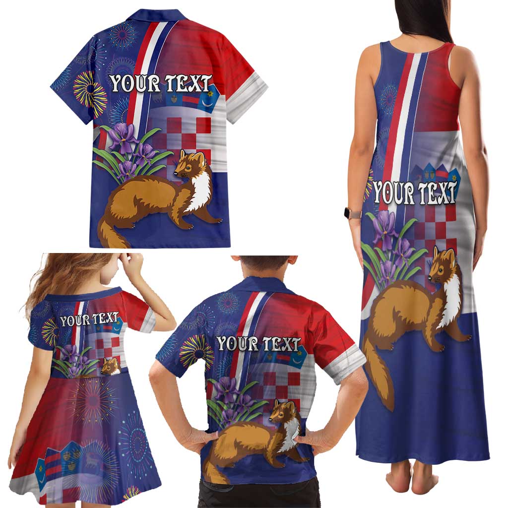 Personalised Croatia Independence Day Family Matching Tank Maxi Dress and Hawaiian Shirt Sretan Dan nezavisnosti With Kuna Zlatica and Perunika - Wonder Print Shop