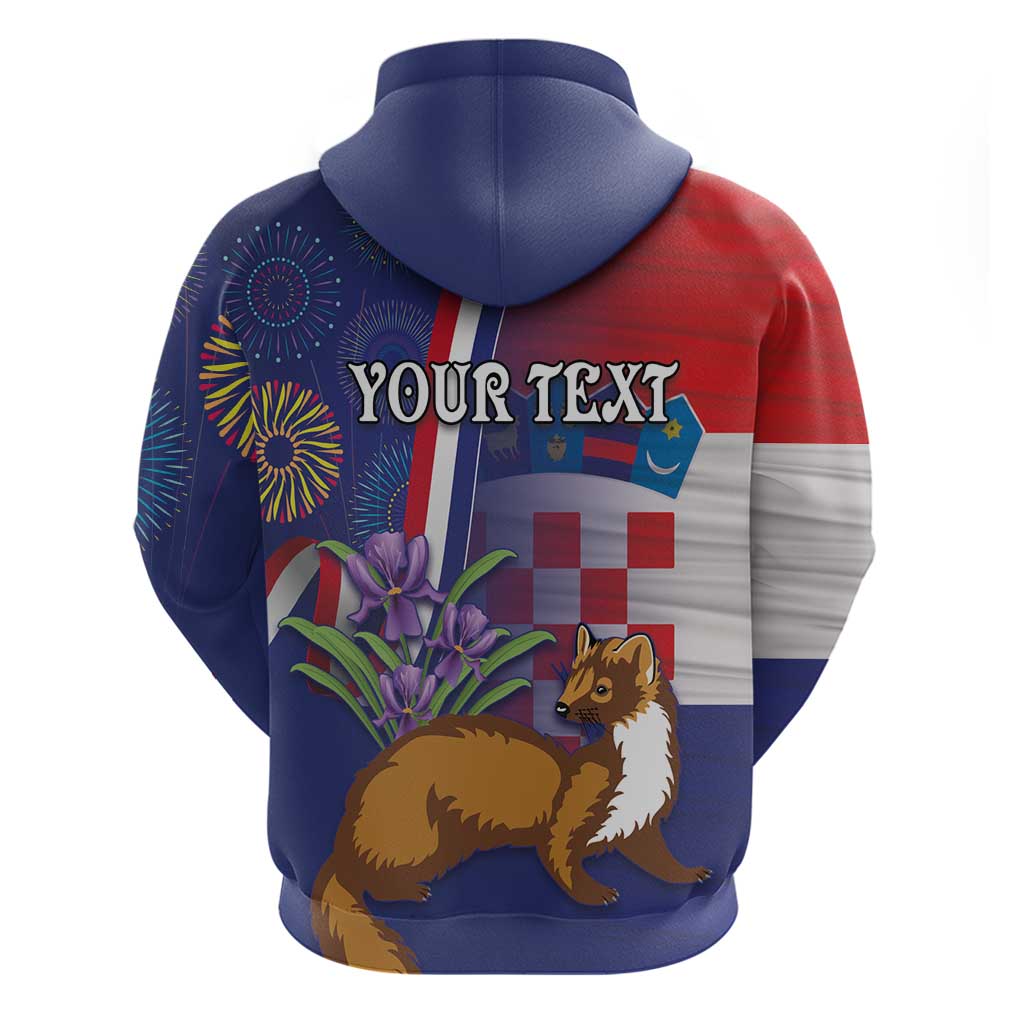 Personalised Croatia Independence Day Hoodie Sretan Dan nezavisnosti With Kuna Zlatica and Perunika - Wonder Print Shop